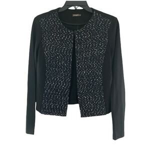 J. Mclaughlin Top Women's Size M Long Sleeve Stretch Tweed Gold Black Open Front